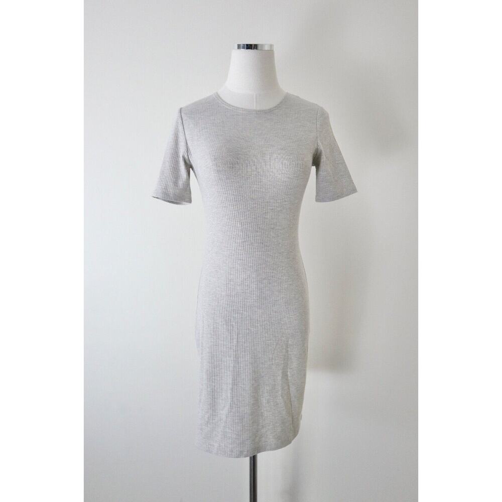Reformation Size S Kendy Ribbed Short Sleeve Mini Dress Marble Gray Beige Heathe - Picture 2 of 13
